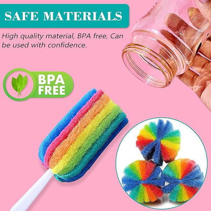 Bottle Brush Cleaner 8PCS Sponge Cleaning Brushes Long Handle Scouring Pad Scrub Brushes for Kitchen Clean Baby Bottle Glasses Mugs Cups (8PCS)