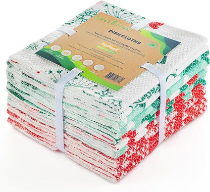 Eco-Friendly Reusable Dish Cloth Set – 10-Pk Multipurpose Kitchen Cleaning Cloth Made from Recycled Materials – Absorbent Dish Towels & Non-Scratch Cleaning Rags, 12x12 in.