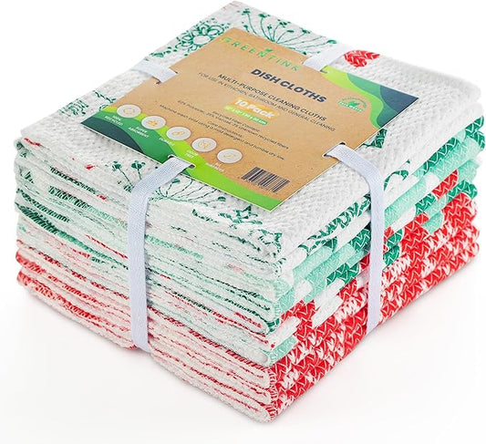 Eco-Friendly Reusable Dish Cloth Set – 10-Pk Multipurpose Kitchen Cleaning Cloth Made from Recycled Materials – Absorbent Dish Towels & Non-Scratch Cleaning Rags, 12x12 in.