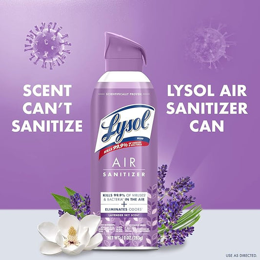 Lysol Air Sanitizer Spray, For Air Sanitization and Odor Elimination, Lavender Sky Scent, 10 Fl. Oz (Pack of 3)