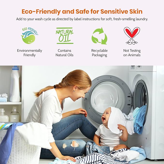 Mommy Care Eco Friendly Organic Fabric Softener - Green Valley Scent – Liquid Laundry Fabric Softener Safe for Babies and Sensitive Skin – Natural Ingredients 33.8 fl.oz