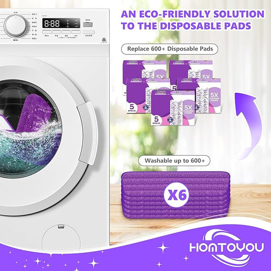 HOMTOYOU Reusable Mop Pads for Swiffer PowerMop: 6 Pack Microfiber Pad Refills for Multi-Surface Floor Cleaning - Machine Washable Replacement Sweeping Cloths for 13 ''-15 '' Spray Mop