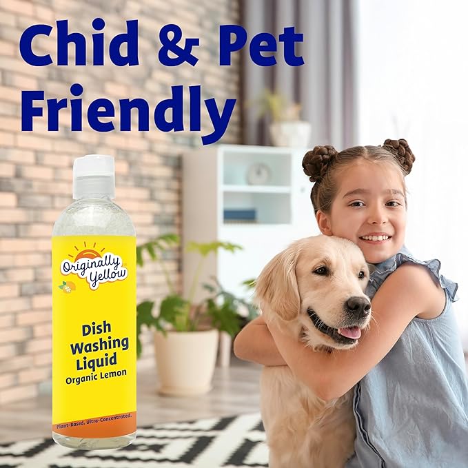 Originally Yellow Plant-Based Dish Soap Infused with Organic Lemon | Quick-Drying Dishwashing Liquid Removes Dirt and Grease | Streak-Free Dish Soap, 16 Fl Oz (3-Pack)