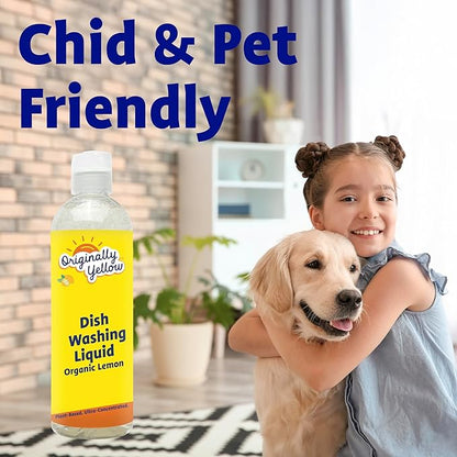 Originally Yellow Plant-Based Dish Soap Infused with Organic Lemon | Quick-Drying Dishwashing Liquid Removes Dirt and Grease | Streak-Free Dish Soap, 16 Fl Oz (3-Pack)