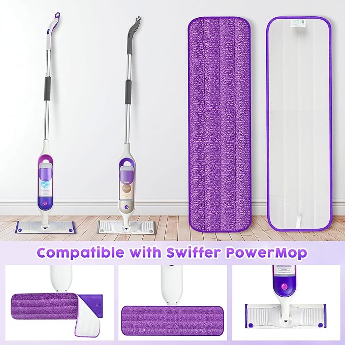 6 Pack Reusable Mop Pads Compatible with Swiffer PowerMop, Microfiber Mop Pads Refills Machine Washable, Durable, and Highly Absorbent Suitable for All Floor Types