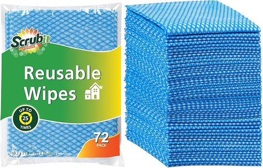SCRUBIT Reusable Cleaning Wipes, Handy Wipes for Kitchen and Office - Dish Cloths for Washing Dishes - Multi Purpose Disposable Cleaning Towels (12 x 20 in) 72 Pack (Blue)