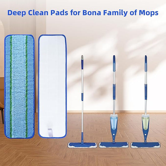 3 Pack Deep Clean Pads for Bona Family of Mops, Washable & Reusable Microfiber Cleaning Pad for Hardwood and Multi-Surface