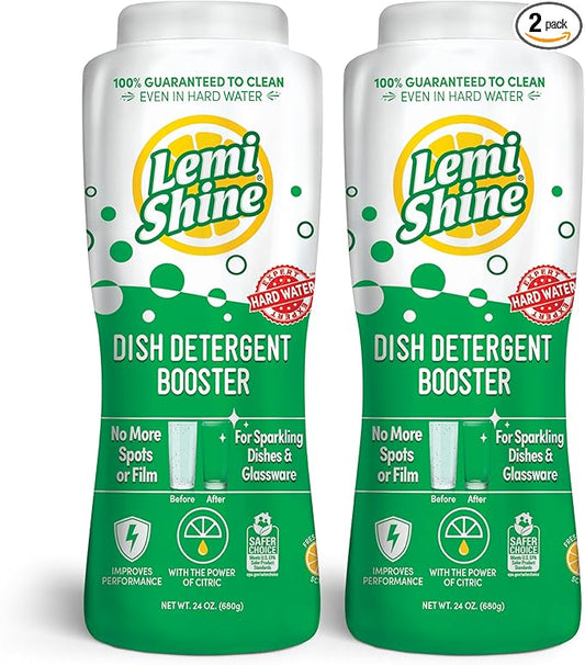 Lemi Shine Dish Detergent Booster, Hard Water Stain Remover, Multi-Use Citric Acid Cleaner 24 oz, Pack of 2