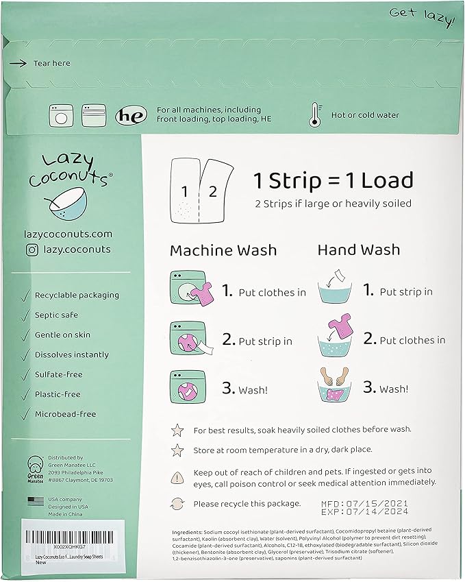 Laundry Detergent Sheets - Sulfate-free, Gentle - For Sensitive Skin, Baby, Hand Wash - Eco Friendly, Natural, Hypoallergenic, Sulfate Free, Fragrance Free, Unscented Laundry Soap