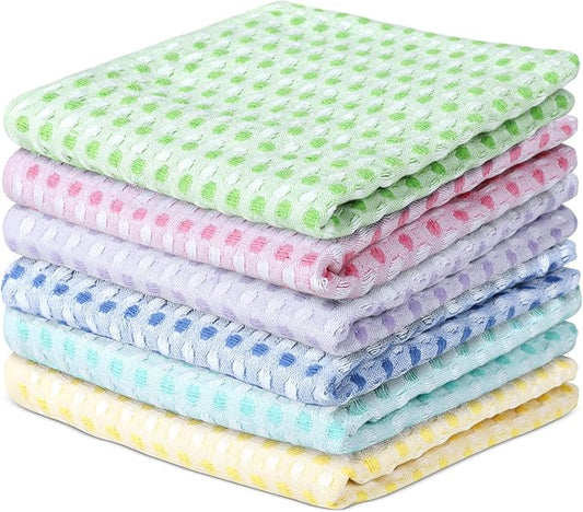 100% Cotton Dish Cloths (Pack of 6) - Dish Rags for Washing Dishes - Reusable & Highly Absorbent Kitchen Towels - Multipurpose Kitchen Rags - (12" x 12" - Multicolor Honeycomb)