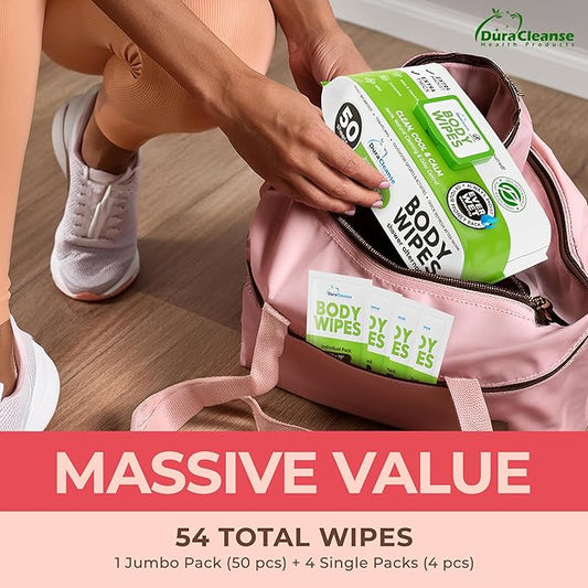 Body Wipes for Women, Extra Moist No Rinse Bathing Sheets (4pk), 200 XL Shower Cloths + 16 Deodorizing Bath Wipes - 9"x12" Travel Size Essentials, Toiletries for Womens Hygiene & Post Workout Cleanup