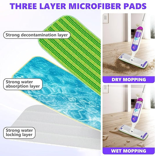 Reusable Mop Pads Compatible with Swiffer PowerMop, Microfiber Mop Pads Refills Mop Heads Replacement for Swiffer Mop Spray Mop Floor Mop, Washable Reusable Floor Mopping Refills, 3 Pack