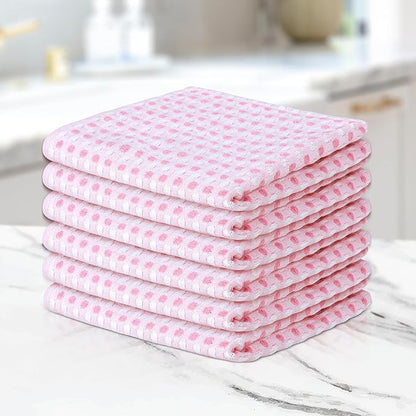 100% Cotton Dish Cloths (Pack of 6) - Dish Rags for Washing Dishes - Reusable & Highly Absorbent Kitchen Towels - Multipurpose Kitchen Rags - (12" x 12" - Pink Honeycomb)