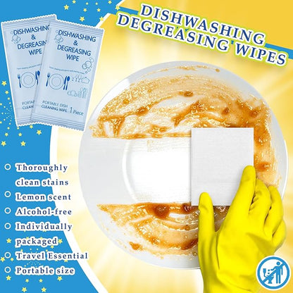 Tondiamo 300 Pcs Individually Wrapped Dish Cleaning Wipes Disposable Portable Travel Dish Soap Wipes with Lemon Scent for Kitchen Outdoor Camping Traveling Quick Clean