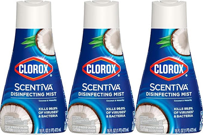 Clorox Scentiva Disinfecting Mist, Coconut and Waterlily, Refill, 16 Fluid Ounces Each, Pack of 3