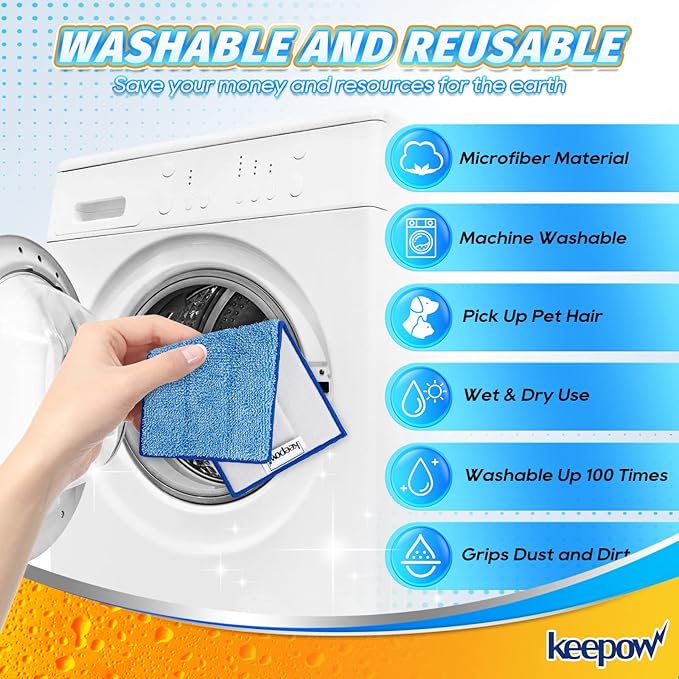 Microfiber Mop Pads Compatible with Swiffer Wet Jet, Reusable and Machine Washable Floor Pad Refills, Mop Head Replacements for Multi Surface Wet & Dry Cleaning, Pack of 3