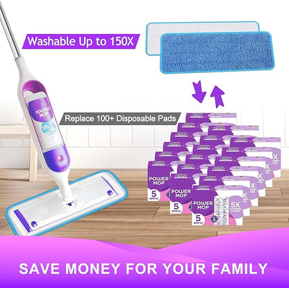 Reusable Power Mop Refill Pads for Swiffer Power Mop Starter Kit - Swifter Powermop Pads Refills - Multi-Surface & Wood Mopping Pad Refill for Floor Cleaning - Washable Microfiber Pad, 4 Pack