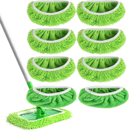 8PCS Reusable Microfiber Mop Pads Washable Wet Pads Compatible with Swiffer Sweeper Refills Pads Dry Sweeping Cloths Mop Head Replacement for Household Cleaning