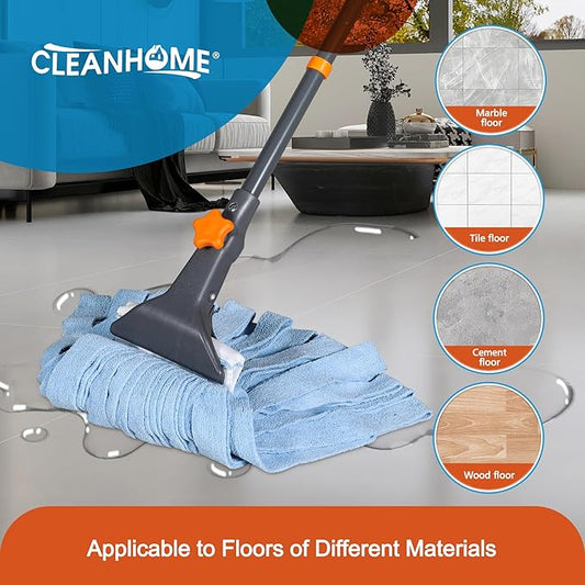 Microfiber String Wet Mops for Floor Cleaning, Heavy Duty Industrial Mop for Kitchen Basement Cleaning, Commercial Mop with Extendable Long Handle,Blue