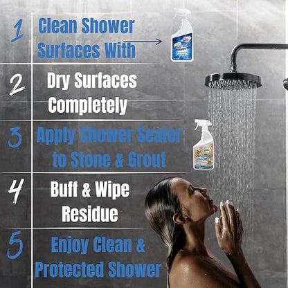 Black Diamond Stoneworks Natural Stone Shower Soap Scum Remover Spray. For Cleaning Bathtubs, Glass Doors, Tubs, Travertine, Marble, Tile. Heavy Duty, Safe Acid-Free Cleaner. Safe for fixtures.