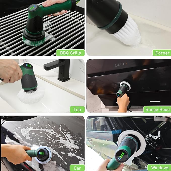DEASUNG Electric Cleaning Brushes for Shower, Bathroom Scrubber Electric with 6 Replacement Heads, Power Scrubbers for Cleaning Bathroom,Sink