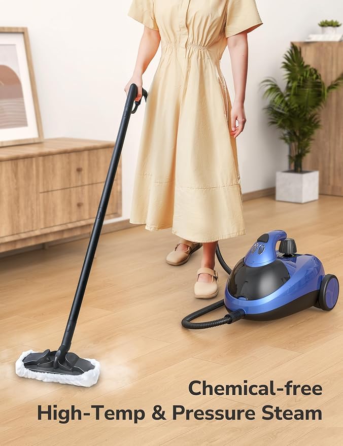 Steam Cleaner with 21 Accessories, 5 Minutes Fast Heating, Multipurpose Portable Canister Steamer for Floors, Carpet, Cars, Tiles, Grout Cleaning, Chemical-free, 1.5L Capacity