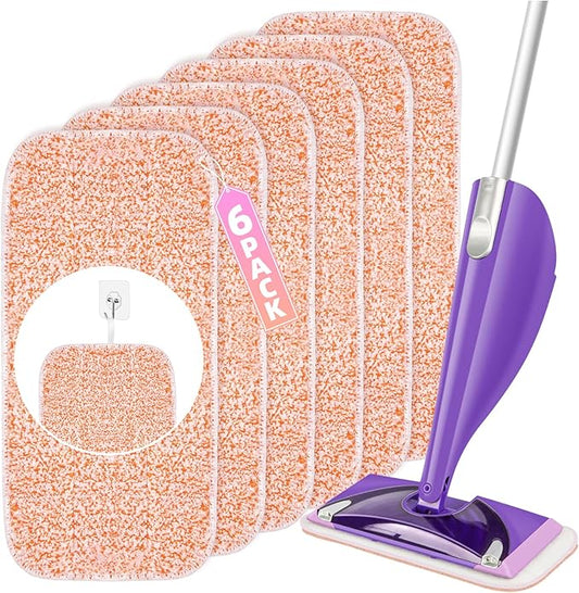 Wet Jet Pads Reusable Mop Pads Compatible with Swiffer, Microfiber Wet Jet Refill, Machine Washable Wet Pads Refill for Swiffer Wet Jet Mops, Multi-Surface Cleaning, 6 Pack