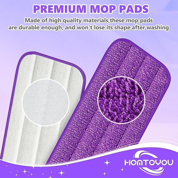 HOMTOYOU Reusable Mop Pads for Swiffer PowerMop: 6 Pack Microfiber Pad Refills for Multi-Surface Floor Cleaning - Machine Washable Replacement Sweeping Cloths for 13 ''-15 '' Spray Mop