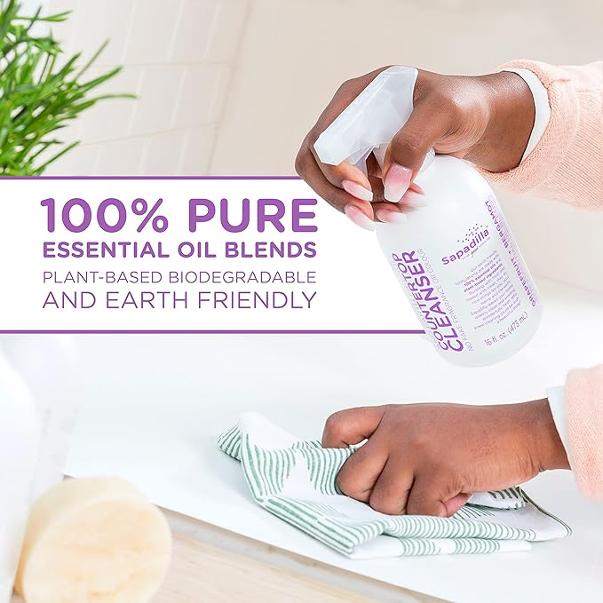 Sapadilla Multi-Surface Countertop Spray - Sweet Lavender + Lime - Made with 100% Pure Essential Oil Blends, Multi-Purpose Household Cleaner, Aromatic, Plant Based, Biodegradable, 16 Ounce (Pack of 3)