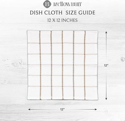 100% Cotton Dish Cloth for Dish Washing, Terry Dish Cloth, Cotton Dish Rags, 8 Pack, Super Soft and Absorbent, Reusable Cleaning Cloth, TAN (Solid and Checks)