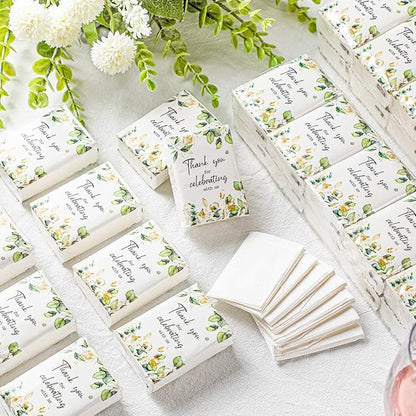 100 Pcs Wedding Facial Tissues Welcome Bags Mini Pocket Tissues Travel Size Wedding Favors for Guests 3 Ply Thank You for Celebrating with Us Celebration Graduation (Eucalyptus)