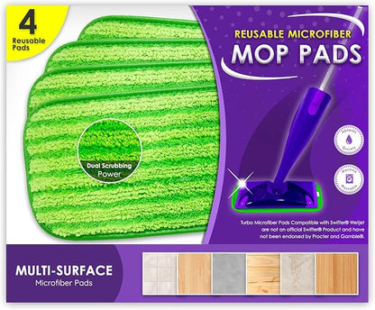 Reusable Floor Mop Pads - Swiffer Wet Jet Compatible Refills 2 Pack - Machine Washable, 12-inch Microfiber Mop Swiffer Wet Pads - Eco-Friendly Household Cleaning Supplies