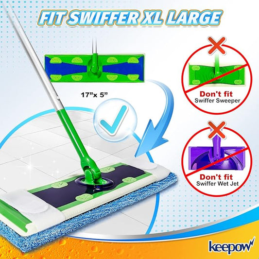 KEEPOW XL Dry Sweeping Cloths for Swiffer Sweeper X-Large Mop, XL Wet Pads Refills, Reusable Mopping Pads, Washable Microfiber Pads for Surface/Hardwood Floor Cleaning (6 Pack)