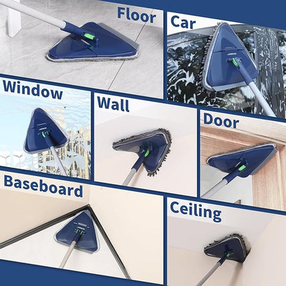 BOOMJOY Wall Cleaner Mop with 82 Inches Long Handle, Baseboard Cleaner Tool Duster with Squeegee, Ceiling Cleaning Tool with 6 Replacement Pads for Painted Walls, Window, Floor - Blue