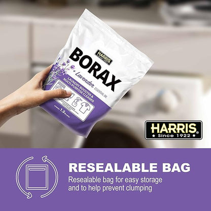 Harris Borax Powder Hard Water Laundry Booster and Multi-Purpose Cleaner, 1.5lb, Pure Essential Oils, No Artificial Fragrance (Lavender)