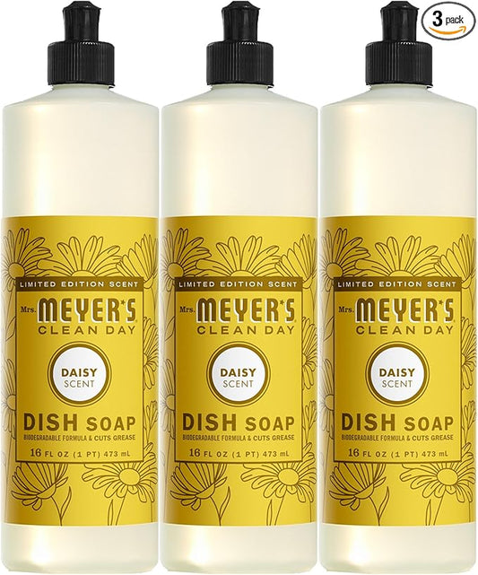 MRS. MEYER'S CLEAN DAY Liquid Dish Soap, Daisy Scent, 16 Ounce Bottle (Pack of 3)