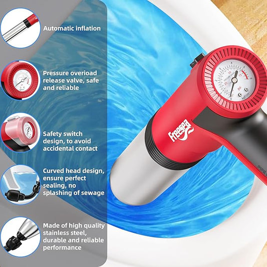 FREESEA Electric Toilet Plunger Blaster: High Pressure Toilet Plungers for Bathroom Heavy Duty Declogger Toilet Snake Drain Clog Remover Air Unclogger Tool Unclogging for Sink Floor Kitchen Clogged