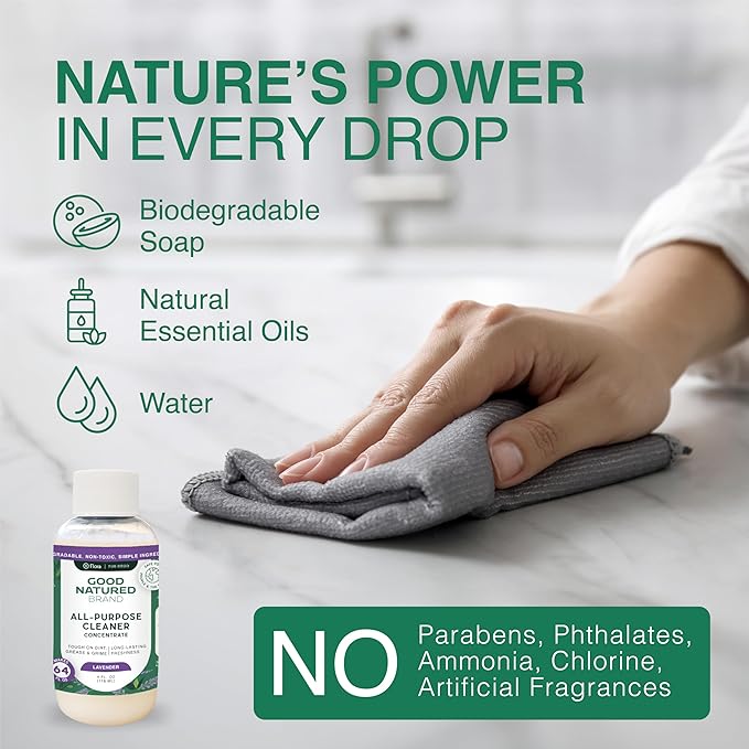 Good Natured Brand All-Purpose Cleaner Concentrate + 16 oz Bottle | Multi-Surface Cleaner | Natural Lavender Essential Oil | Multipurpose Cleaner | 4oz makes 64oz