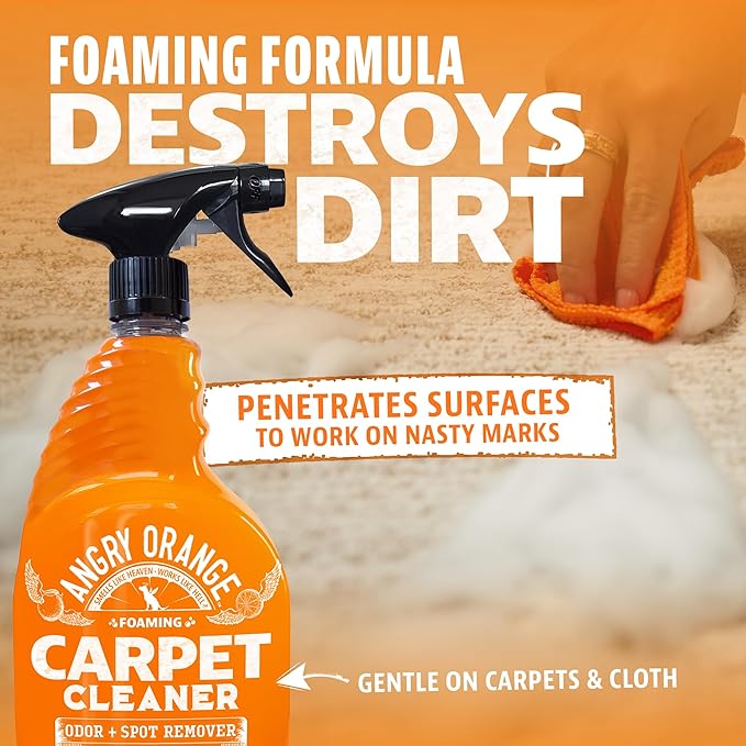ANGRY ORANGE Foaming Carpet & Upholstery Cleaner for Dog Urine and Stains - Citrus - 24 oz