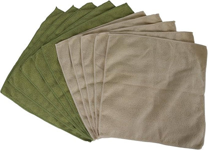 Microfiber Cleaning Cloths, Attract Dust Like a Magnet, Use Wet or Dry, Ultra-Soft and Non-Abrasive, Reusable anad Durable, Machine Wash, Green and Tan, 10 Pack