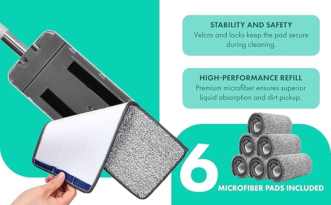 Mop Bucket Set with 12 Microfiber Cleaning Towels and a Cleaning Brush, Mops for Floor Cleaning, Cleaning Tools, Mob, mop and Bucket with Wringer Set for Home with 6 Washable Microfiber Pads