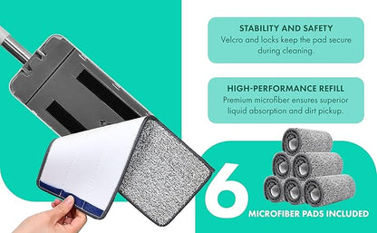 Mop Bucket Set with 12 Microfiber Cleaning Towels and a Cleaning Brush, Mops for Floor Cleaning, Cleaning Tools, Mob, mop and Bucket with Wringer Set for Home with 6 Washable Microfiber Pads