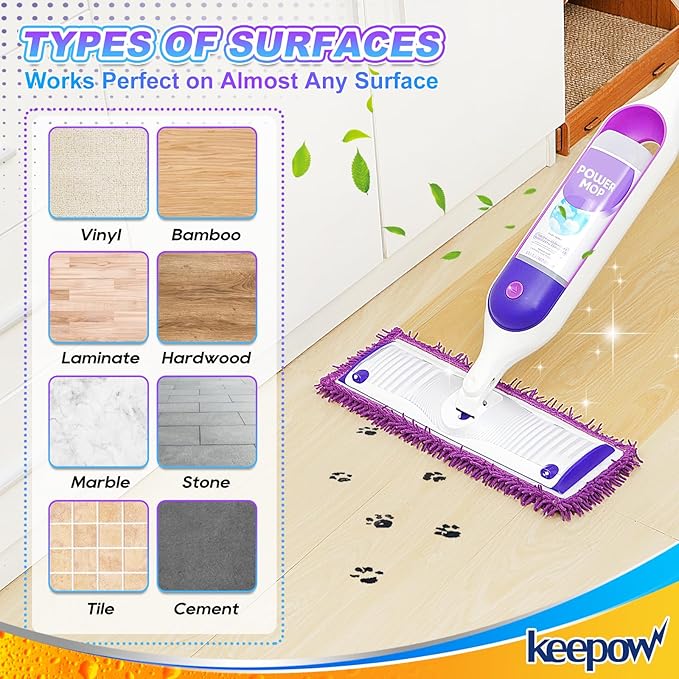 KEEPOW Reusable Power Mop Refills Pads Compatible with Swiffer PowerMop Mop - Power Mop Pads Refill - Washable Microfiber Pads for Multi-Surface Floor Cleaning, 8Pack