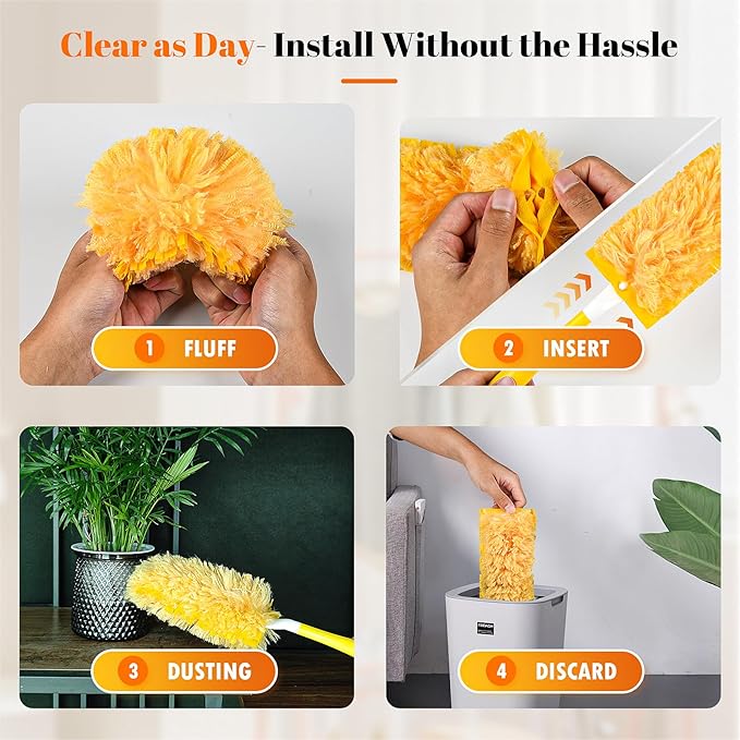 20 Count 360 Duster Pads for Swiffer Duster Handle, Multisurface Heavy Duty Replacements Refills with 1 Handle, Disposable Pad for Cleaning