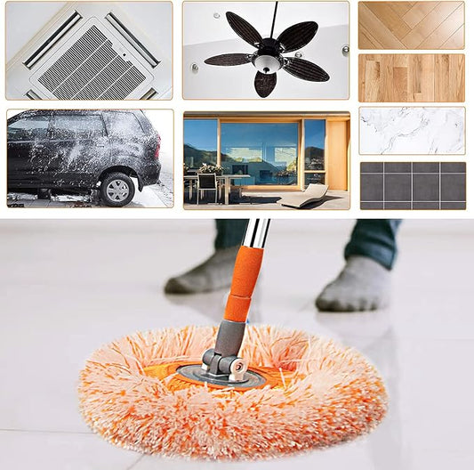Dust Mop, Wall Cleaner Mop, with Height Adjustable Handle and 1 Washable Mops Pad, Wet & Dry Floor Cleaning Mop for Hardwood, Tiles, Laminate - Dust Broom (Orange)