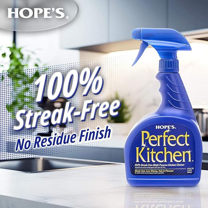 HOPE'S Perfect Kitchen Cleaner Spray - 32 Oz No-Residue All Purpose Cleaning Spray - Multisurface Degreaser for Counters, Stoves, Microwaves, and More - Pet and Home Safe - Pack of 2