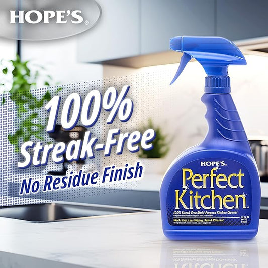 HOPE'S Perfect Kitchen Cleaner Spray - 32 Oz No-Residue All Purpose Cleaning Spray - Multisurface Degreaser for Counters, Stoves, Microwaves, and More - Pet and Home Safe - Pack of 2