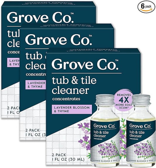 Grove Co. Tub and Tile Cleaner, Refill Concentrate (6 x 1 Fl Oz) Plant-Based Household Cleaning Supplies, No Plastic Waste, 100% Natural Lavender & Thyme Fragrance, 3 x 2 Pack Refills