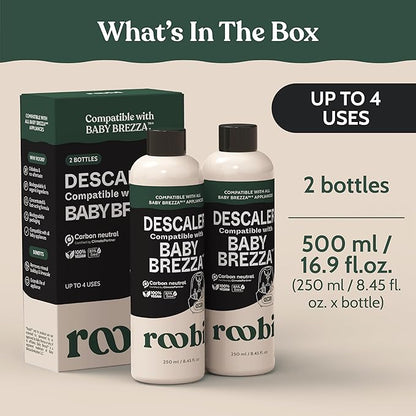 Roobi Descaling Solution Compatible with Baby Brezza. Specially Formulated to Clean & Descale Baby Appliances. Up to 2 Uses per Bottle, 2 Pack. Carbon Neutral.