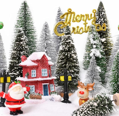 Waipfaru Christmas Decorations, Bottle Brush Christmas Trees, 21 Pcs Mini Christmas Tree Table Decor, Miniature Pine Trees for Xmas Tabletop Crafts Indoor Decor (Green & Sliver)